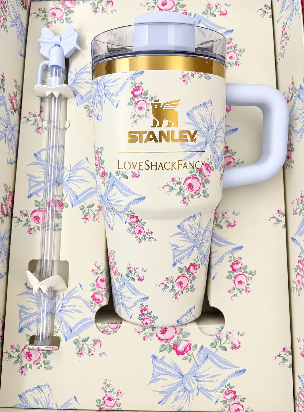 Stanley x LoveShackFancy Rosa Beaux Blue 20oz Quencher H2.0 FlowState Tumbler with Handle and Straw
